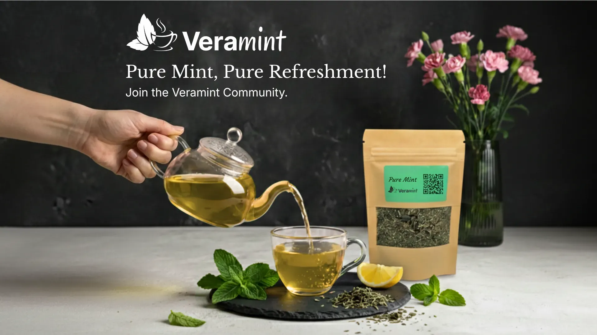 mint tea being poured from a pot