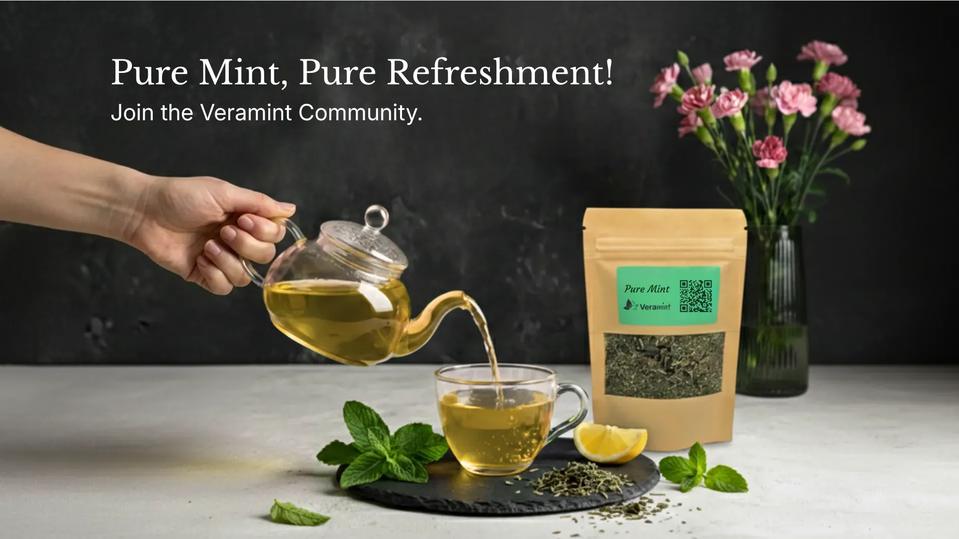 mint tea being poured from a pot