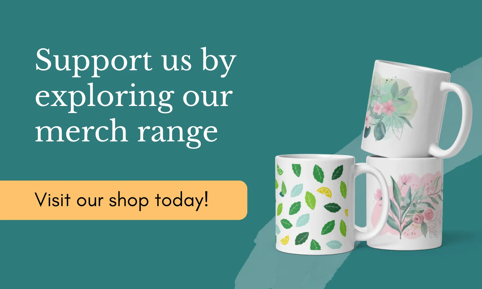 Banner promoting merch store